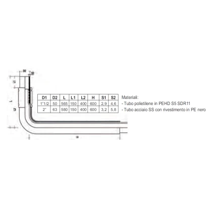 Gomito di transizione filettato PE-Acciao rivestito per gas