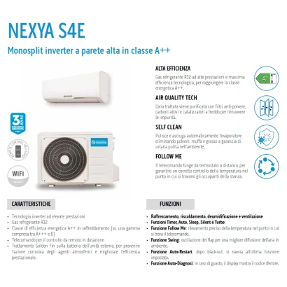 Climatizzatore condizionatore monosplit inverter a parete alta Nexya S4 E